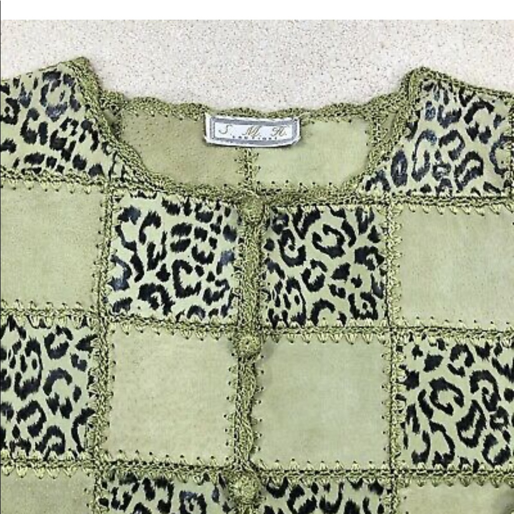 Smh Boutique Leather Patchwork Jacket Green Large - image 4